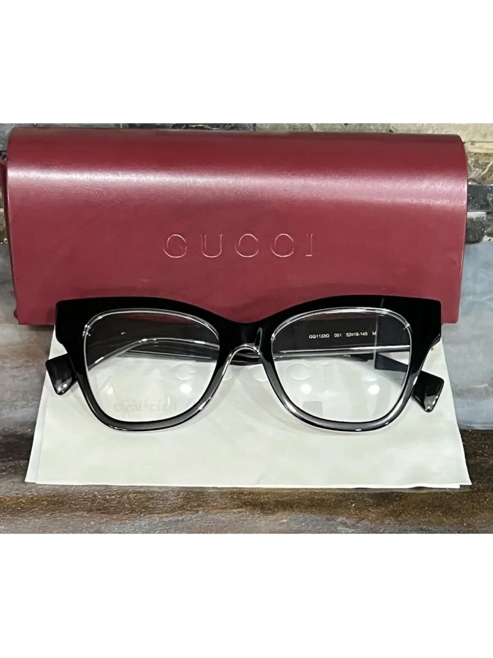 GUCCI GG1133O 001 Eyeglasses Frame Women Black Gold Cat Eye RX-Able New